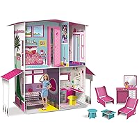 Barbie Dream House Pretend Play Doll House Two - Storey Villa, Arrange Furniture and Decorate with 3D Stickers