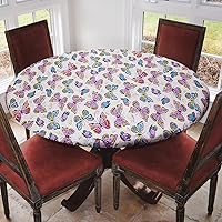 Covers For The Home Deluxe Elastic Edged Flannel Backed Vinyl Fitted Table Cover - Colorful Butterfly Pattern - Large Round - Fits Tables up to 45
