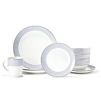 Thea Round Dinnerware Set 16-Piece Porcelain Dinner Set w/ 4 Dinner Plates,4 Salad Plates,4 Bowls & 4 Mugs Unique Gift Idea for Any Special Occasion or Birthday,Thea,10.5