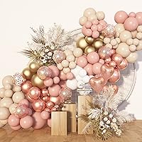 Amandir 153Pcs Boho Blush Balloon Garland Arch Kit, Double-Stuffed Nude Cream Peach Dusty Rose Pink Gold Confetti Metallic Balloon for Mother's Day Baby Shower Birthday Party Wedding Decorations