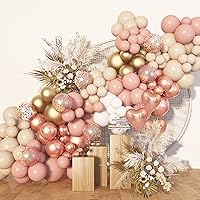 Amandir 153Pcs Boho Blush Balloon Garland Arch Kit, Double-Stuffed Nude Cream Peach Dusty Rose Pink Gold Confetti Metallic Balloon for Baby Shower Birthday Party Wedding Decorations