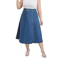 Women's Plus Size Denim Skirt A-Line Long Jeans in Blue for Curvy Women