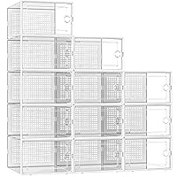 Kuject Larger Shoe Storage Boxes Organizers for Closet 12 Pack, Fit Size 11, Clear Plastic Stackable Sneaker Containers for Entryway, Space Saving Shoe Rack Bin Holder, White