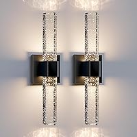 Black Sconces Wall Lighting - Modern Wall Sconces Set of Two Crystal Sconces Wall Decor Set of 2, 14W 3000K Dimmable Bathroom Vanity Light Fixtures for Hallway Bedroom Living Room