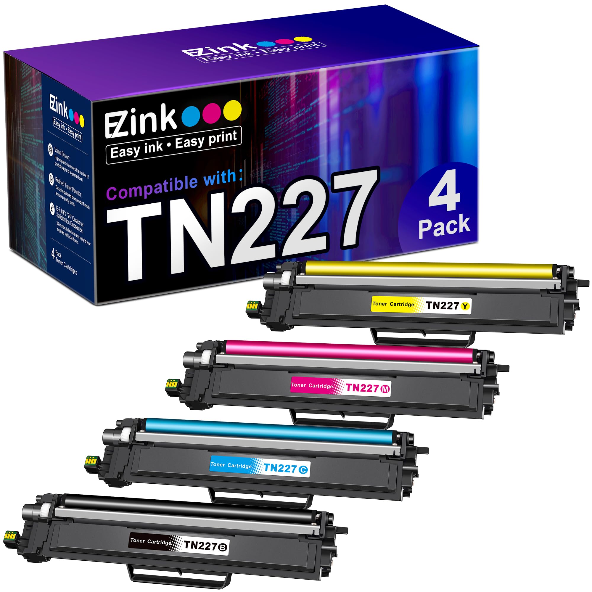 E-Z Ink (TM) TN227 Compatible Toner Cartridge Replacement for Brother TN227 TN227BK TN223 TN-227BK/C/M/Y High Yield to use with HL-L3270CDW HL-L3230CDW HL-L3210CW HL-L3290CDW MFC-L3710CDW (4 Pack)