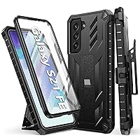 WTYOO for Samsung Galaxy S21 FE Case: Rugged Durable Armor Shell with Kickstand & Holster | Shockproof Protector Heavy Duty Military Grade Protection Matte Textured Mobile Phone Cover - Black
