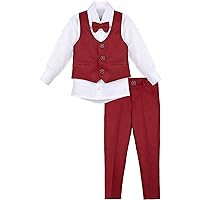Lilax Boys Formal Suit 4 Piece Vest, Pants and Tie Dresswear Suit Set (5T, Red)