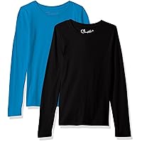 Apparel Girls 2 Pack Long Sleeve T Shirts Easy Tag Comfort Crew Neck Soft Cotton Blend Undershirts (3711)