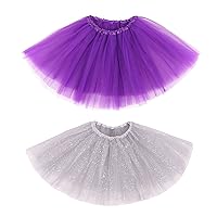 Simplicity Purple and Silver Sequin Women's Classic Elastic 3 Layered Tulle Running Tutu Skirt