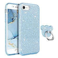 GUAGUA Compatible with iPhone SE 2022/2020 Case, iPhone 8/7 Case 4.7 Inch Glitter Sparkle Bling Cover for Girls Women with Extra Ring Kickstand Slim Protective Case for iPhone SE 3rd/2nd, Blue