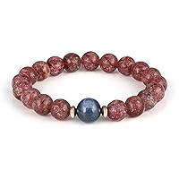 Kyanite and Strawberry Quartz Stretchable Bracelet Round, Smooth 18cm for Mens Womens Handmade Bracelet