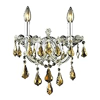 Elegant Lighting 2801W2C-GT/RC Maria Theresa 16-Inch High 2-Light Wall Sconce, Chrome Finish with Golden Teak (Smoky) Royal Cut RC Crystal
