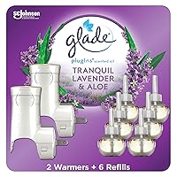 PlugIns Refills Air Freshener Starter Kit, Scented and Essential Oils for Home and Bathroom, Tranquil Lavender & Aloe, 4.02 Fl Oz, 2 Warmers + 6 Refills