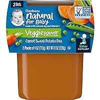 Gerber 2nd Foods Carrot, Sweet Potato & Pea Pureed Baby Food, 4 Ounce Tubs, 2 Count (Pack of 8)