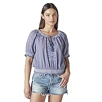 Lucky Brand Women's Short Sleeve Embroidered Peasant Top