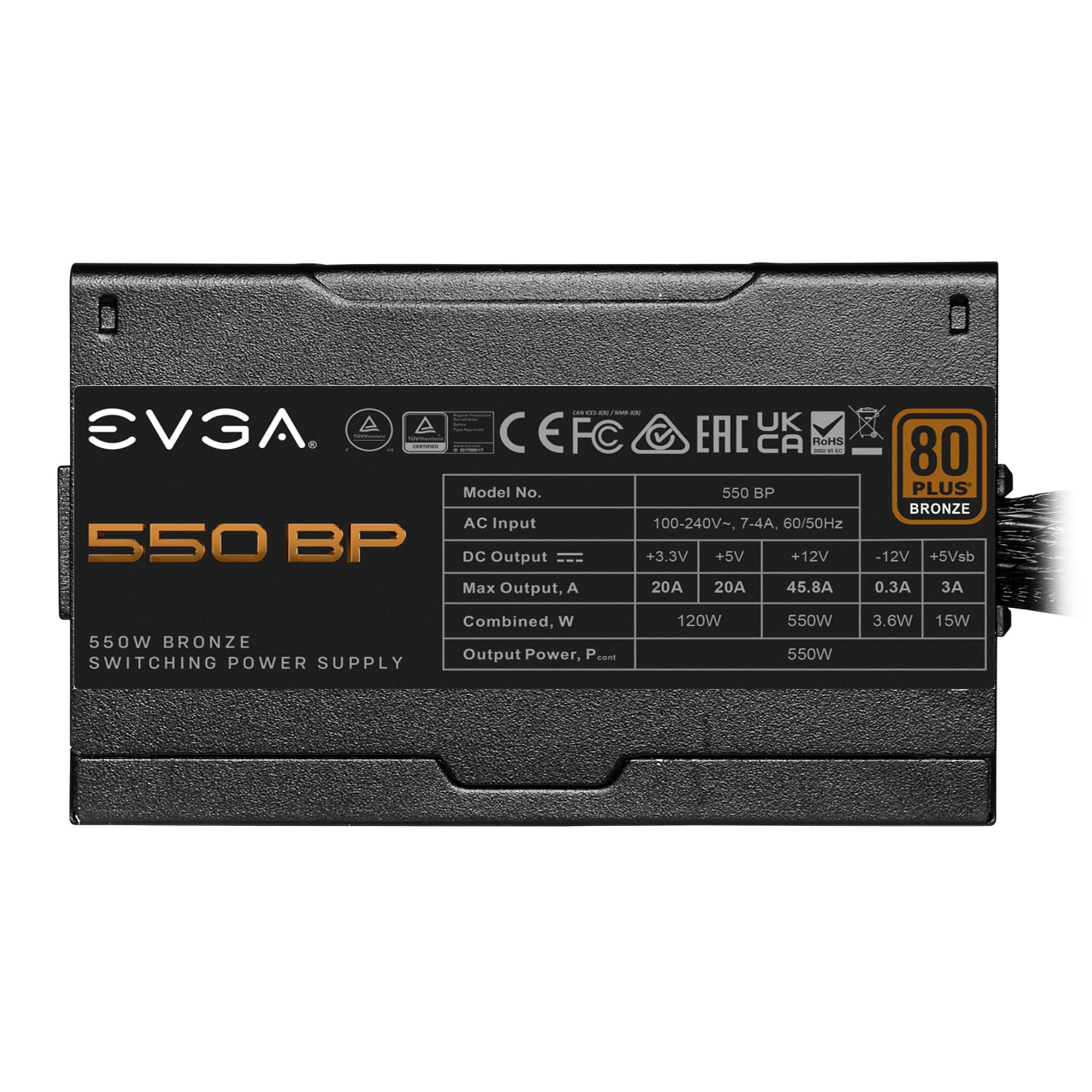 EVGA 550 BP, 80+ Bronze 550W, 3 Year Warranty, Compact 120mm Size, Power Supply 100-BP-0550-K1