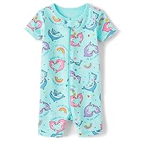 The Children's Place Baby Girl's and Toddler Snug Fit 100% Cotton Short Sleeve Zip-Front One Piece Footless Pajama