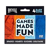 Bicycle 4 Playing Card Games in 1: Euchre, Hearts, Spades, and Solitaire (4 Card Game Pack)