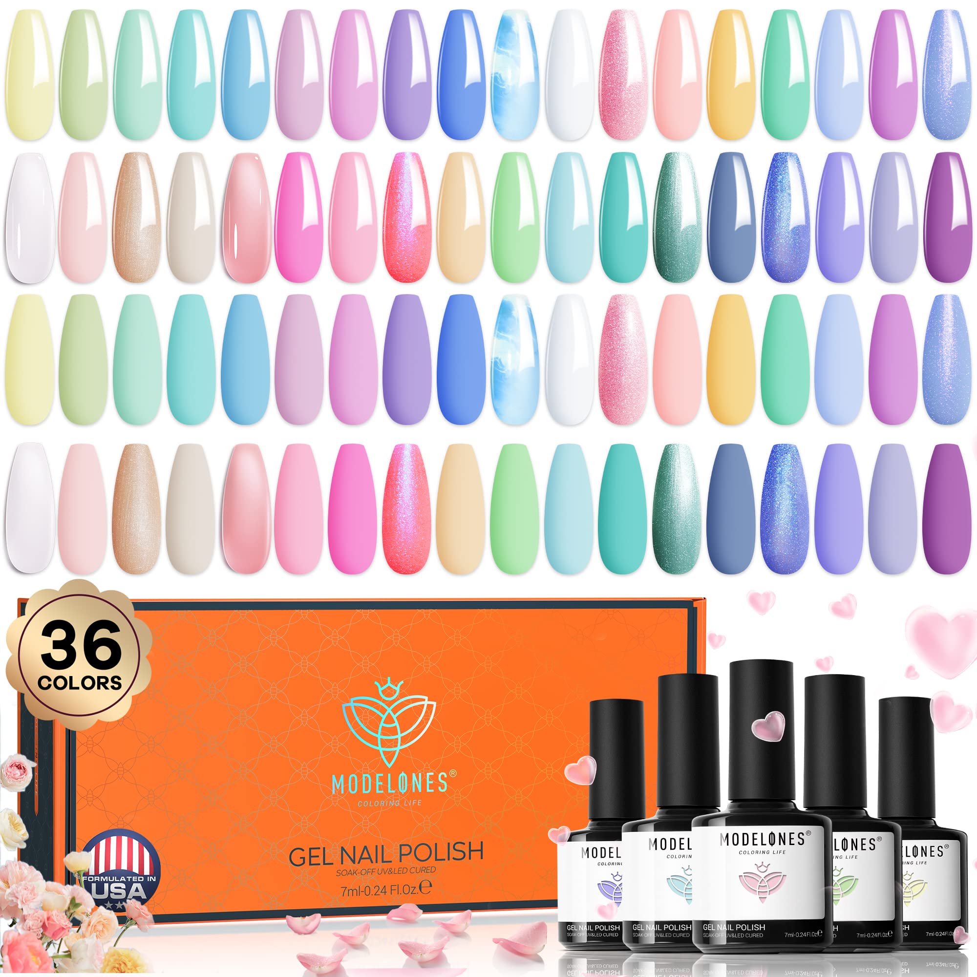 GetUSCart- Modelones Gel Nail Polish Kit with U V Light 48W LED Nail Lamp  Pastel Summer Gel Nail Kit Soak Off Gel Polish with Top and Base Coat  French Manicure for Starters