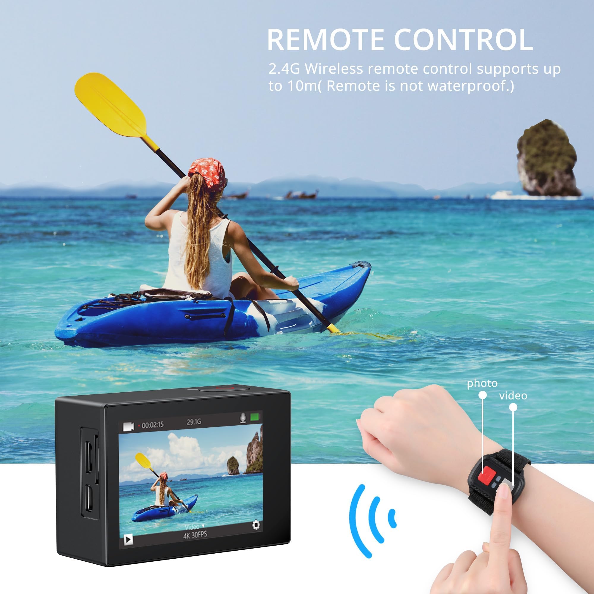 Dragon Touch 4K Underwater HD Action Camera, Vision 3 Pro Touch Screen 20MP 100FT Waterproof Video Camera Adjustable View Angle WiFi Sports Camcorder with Remote Control Helmet Accessories