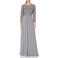 Women's 3/4 Sleeve Beaded Illusion Gown with Sequins