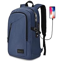 Mancro Blue 15.6 inch Laptop Backpack, Business Backpack with USB Charging Port, Water Resistant, 35L, for Men Women Travel