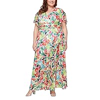 S.L. Fashions Women's Plus Size Short Sleeve Tiered Long Maxi Dress with Ruched Waist, Spring/Summer, Wedding Guest