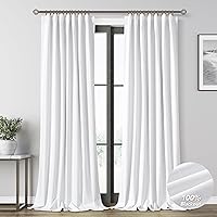 White Blackout Curtains 102 Inch Length for Bedroom Hook Belt Thermal Insulated Heat Blocking Black Out Curtains 102 Inches Long 2 Panels Cotton Linen Modern Elegant Living Room Darkening Drapes