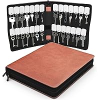 Portable Zippered Key Case, Leather Key Organizer, Key Binder with 28 Velcro Key Tags, Portable Manager & Landlord Key Book, Zipper Key Case for Real Estate sales, Hotels, Car Service (Brown)