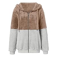 Womens Fuzzy Hooded Jackets Full Zip Up Sherpa Hoodie Pullover Sweatshirts Winter Warm Outwear Cardigan Coats