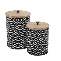 Deco 79 Metal Geometric Decorative Jars with Wood Lids, Set of 2 11