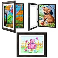 Kids Art Frames - Retro Black, 8.5x11 With Mat and 10x12.5 Without, Holds 50 Crafts, Drawings, Artwork - Children's Storage Frames, Set of 3