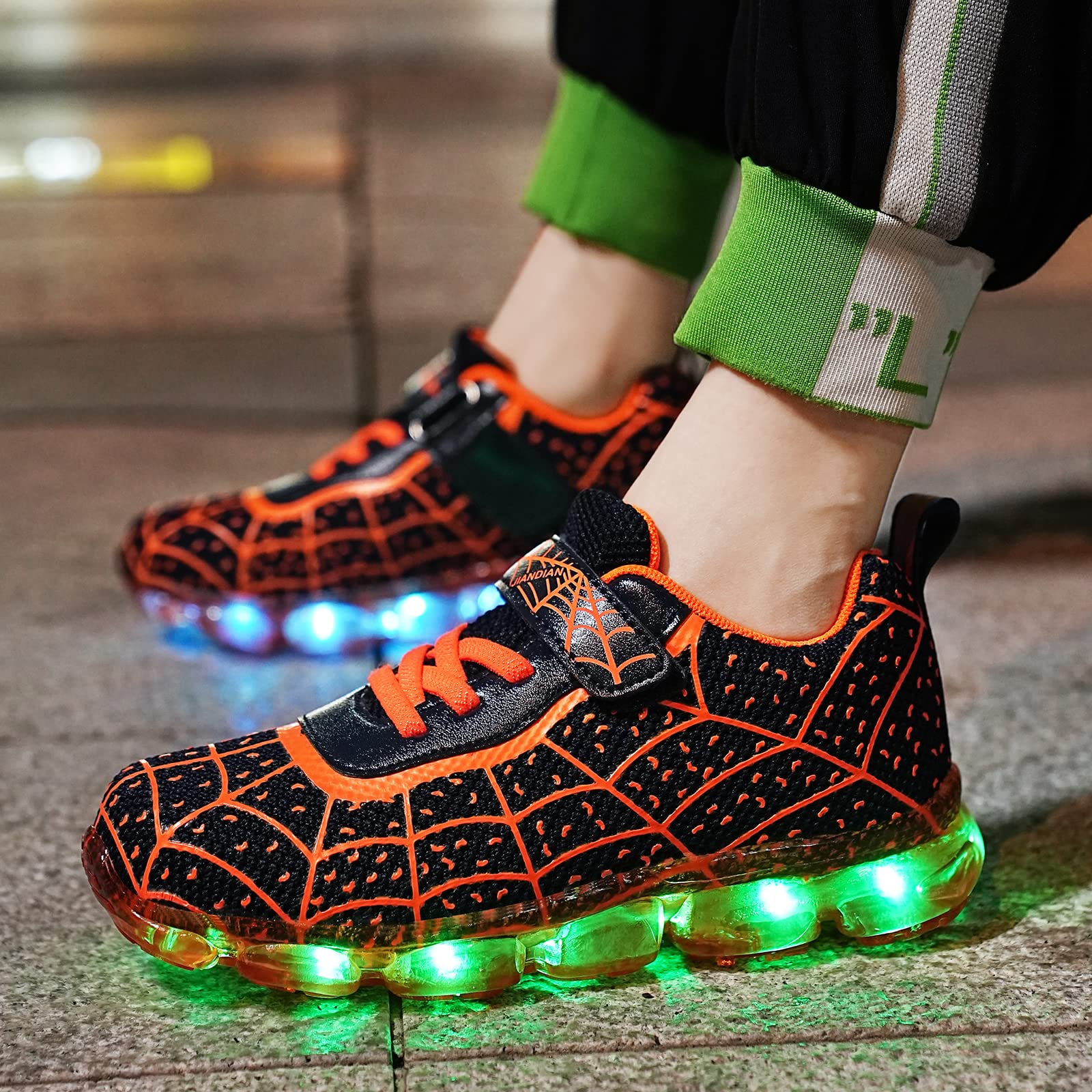 YUNICUS Kids Light Up Shoes Led Flash Sneakers with Spider Upper USB Charge for Boys Girls Toddles Best Gift for Birthday Thanksgiving Christmas Day