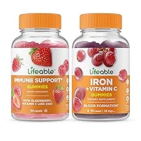 Lifeable Immune Support + Iron with Vitamin C, Gummies Bundle - Great Tasting, Vitamin Supplement, Gluten Free, GMO Free, Chewable