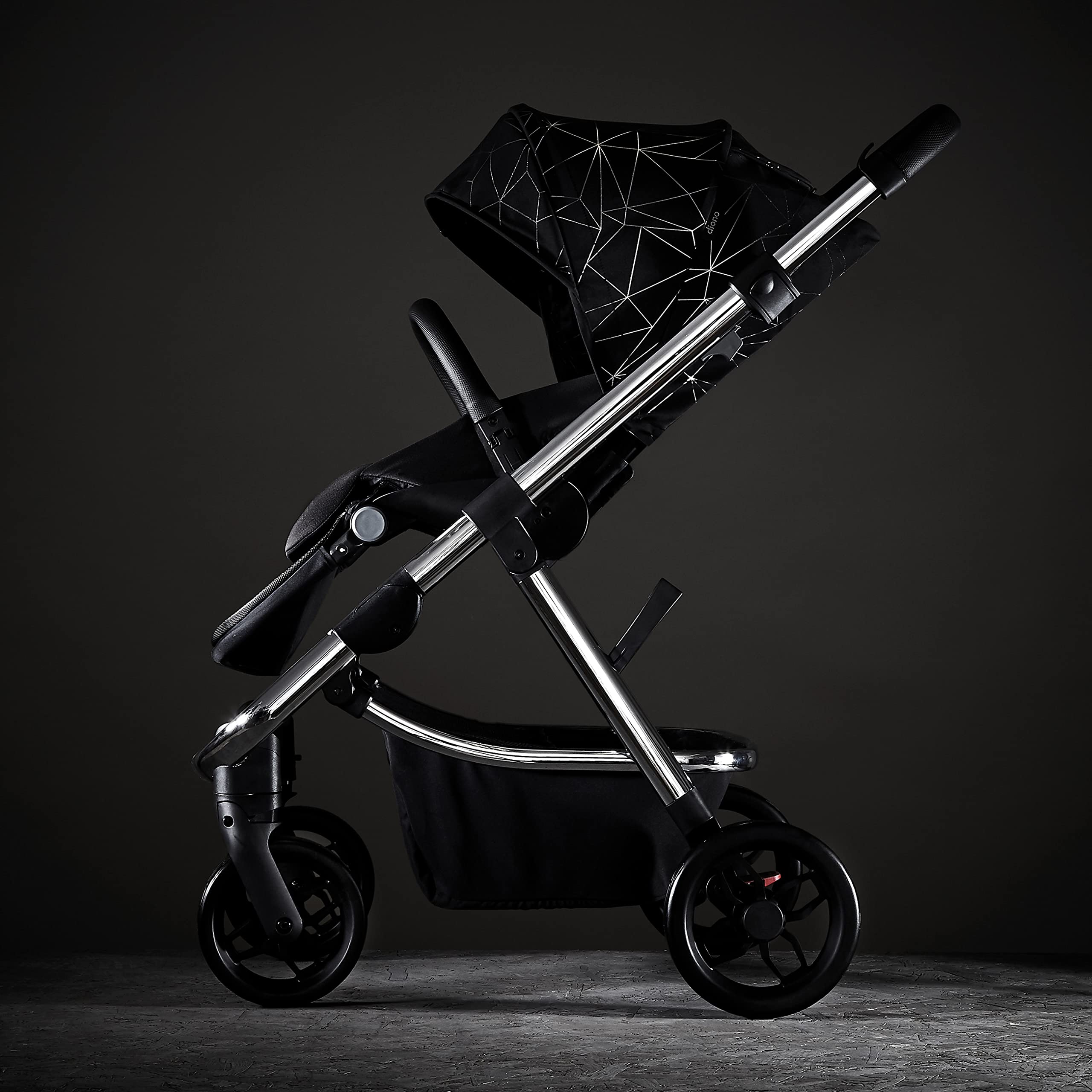 Diono Excurze Luxe Baby, Infant, Toddler Stroller, Perfect City Travel System Stroller and Car Seat Compatible, Adaptors Included Compact Fold, Narrow Ride, XL Storage Basket, Black Platinum