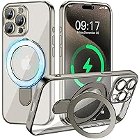 Magnetic for iPhone 15 Pro Max Case with Invisible Stand[Compatible with MagSafe][Full Camera Lens Protector][Military Drop Protection] Shockproof Not Yellowing Clear Slim Soft for Women Men