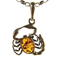 BALTIC AMBER AND STERLING SILVER 925 SCORPIO PENDANT NECKLACE - 14 16 18 20 22 24 26 28 30 32 34