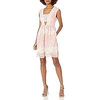 ABS by Allen Schwartz Women's Deep V Neck lace fit & Flare w/Bare Midriff Dress, Pink White, 2
