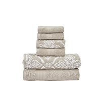 Modern Threads Amaris 6-Piece Reversible Yarn Dyed Jacquard Towel Set - Bath Towels, Hand Towels, & Washcloths - Super Absorbent & Quick Dry - 100% Combed Cotton, Khaki