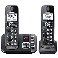 Cordless Phone with Answering Machine, Automated Call Block, Easy to Use - 2 Handsets - KX-TGE632M (Metallic Black)