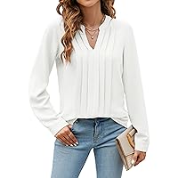 Blooming Jelly Women's Dressy Casual Blouses Business Work Tops Long Sleeve V Neck Pleated Shirts 2024 Fall Outfits