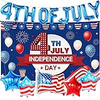 XtraLarge, 4th of July Banner - 72x44 Inch | Red, Blue Patriotic Backdrop for 4th of July Party Decorations | Blue 4th of July Balloons Decorations - Big 26 Inch, USA Balloons | 4th of July Decoration