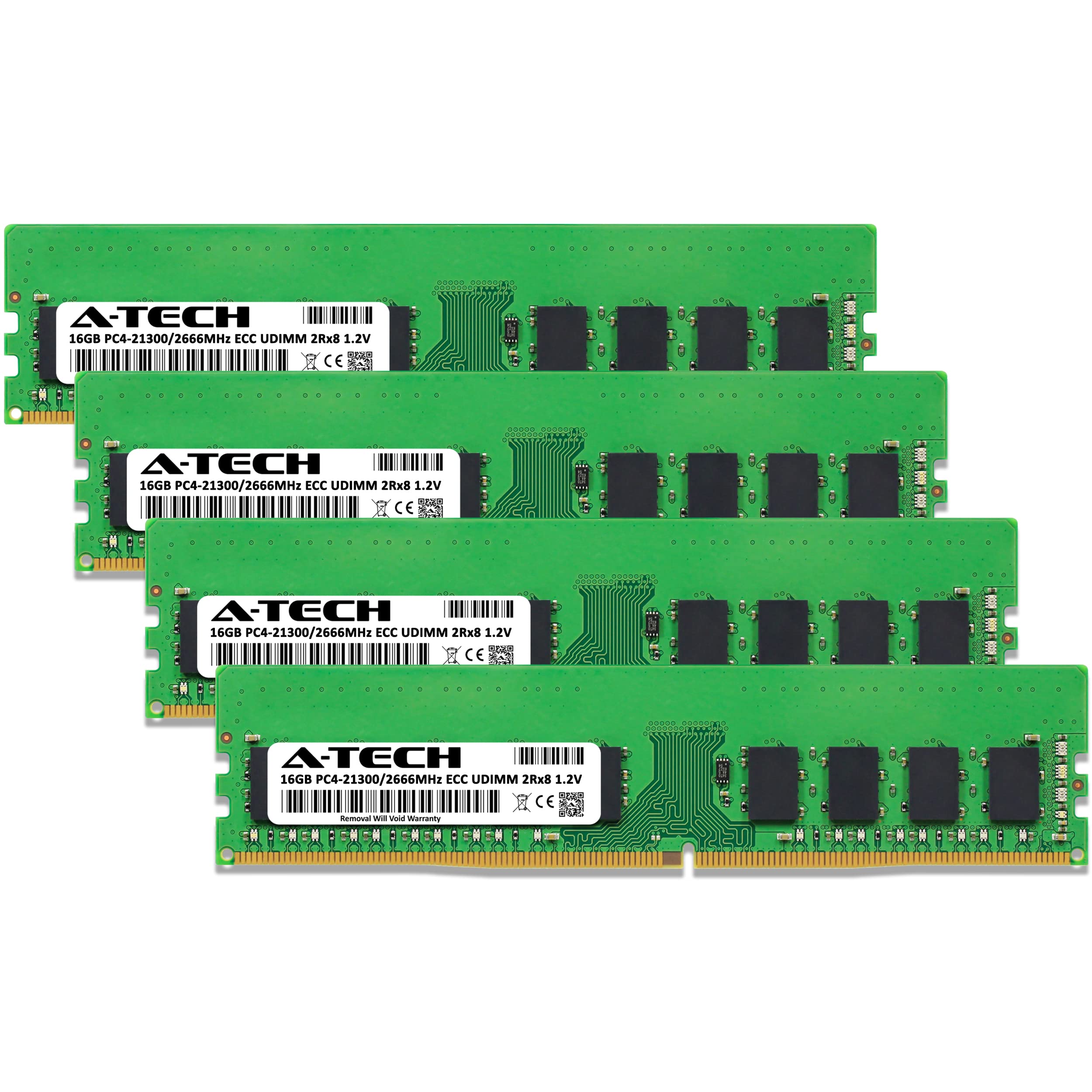 A-Tech 64GB Kit (4x16GB) Memory RAM for Dell PowerEdge T330 - DDR4 2666MHz PC4-21300 ECC Unbuffered UDIMM 2Rx8 1.2V - Server