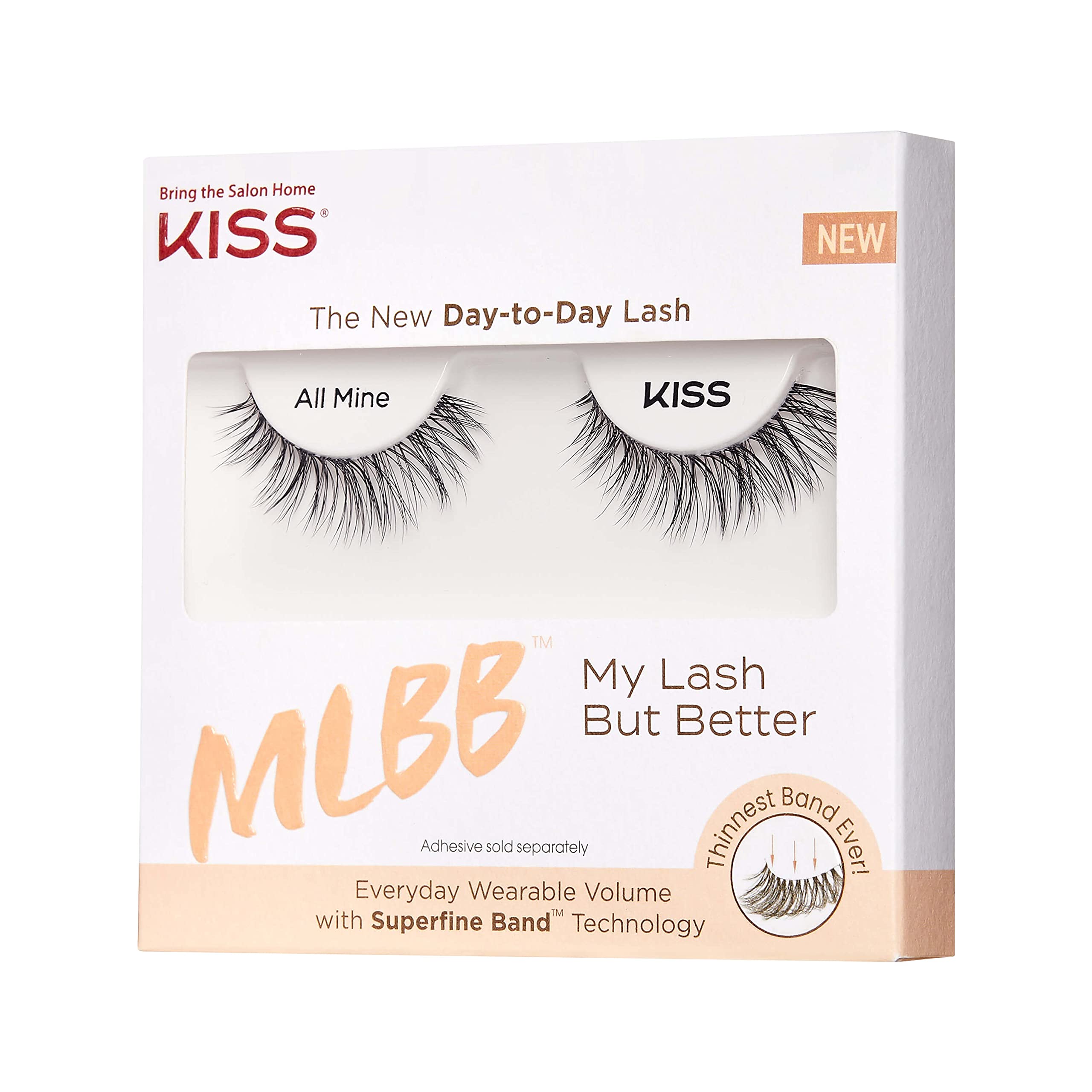 KISS MLBB My Lash But Better False Eyelashes, Everyday Wearable Volume with Superfine Band Technology, Easy To Apply, Reusable, Cruelty-Free, Contact Lens Friendly, Style 'All Mine', 1 Pair Fake Eyelashes