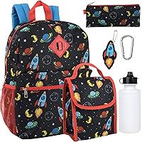 Trail maker Boys 6 in 1 School Backpack Set with Lunch Box, Pencil Case, Water Bottle, Keychain Attached