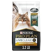 Purina Pro Plan Allergen Reducing Senior Cat Food, LIVECLEAR Adult 7+ Prime Plus Chicken and Rice Formula - 3.2 lb. Bag
