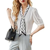 LAI MENG FIVE CATS Women's 2024 Tie Neck Print Elegant Shirt Casual Long Sleeve Loose Blouse Top