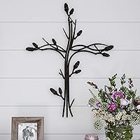 Metal Cross Intertwined Vine Design-Rustic Handcrafted Religious Wall Decor, 21.2