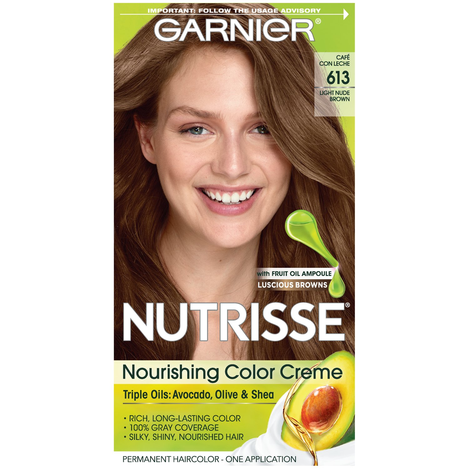 Garnier Nutrisse Nourishing Hair Color Creme, 613 Light Nude Brown (Packaging May Vary)