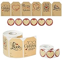 Haooryx 800Pcs Valentine's Day Kraft Gift Tag Be My Valentine Label Roll Sticker XOXO Love to from Name Writable Self Adhesive Labels Stickers for Valentine's Day Gift Wrapping Envelope Cards Decor